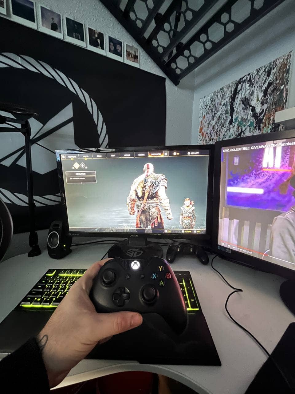 Gamer's dream setup with computer and xbox controller